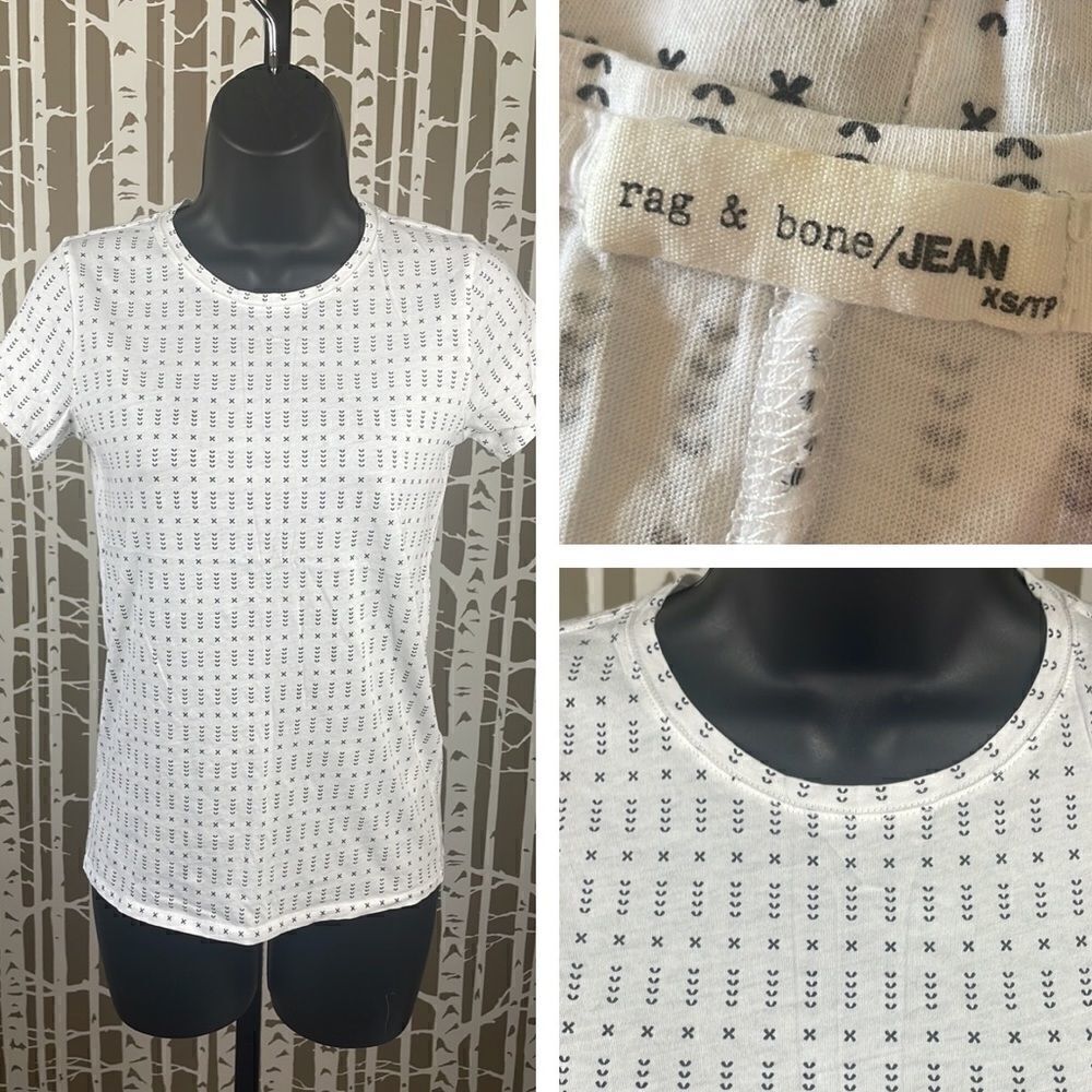 Rag & Bone Jeans Tissue Weight White Printed T-Shirt sz XS